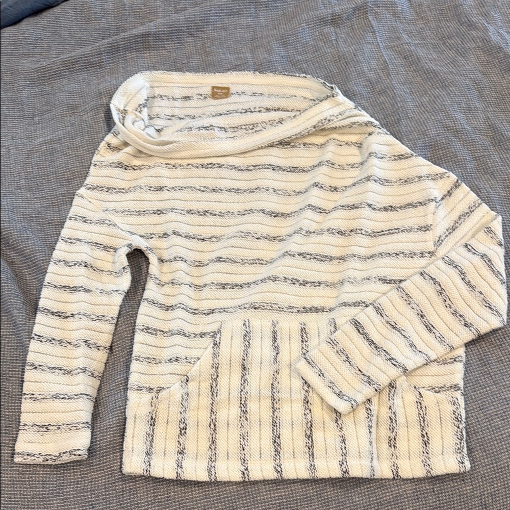 Cream and Gray Cowl Neck Sweater with Stripes